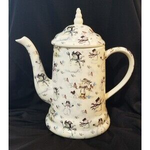 VTG Snowman Cardinal Chintz Tea Pot Coffee Server 5 Cup 40 fl.oz. Ceramic Adorbs